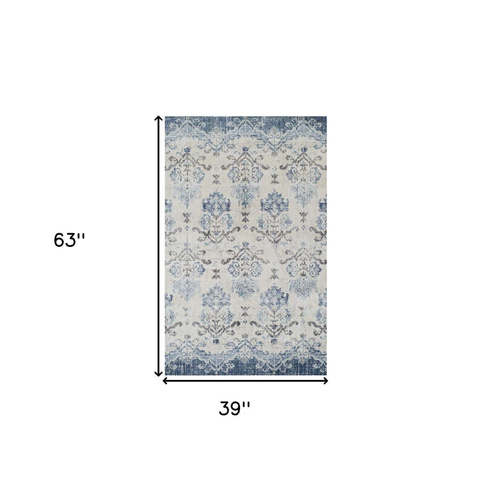3' X 5' Blue and Ivory Oriental Area Rug - Homeroots - Flyclothing LLC