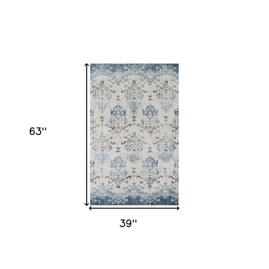3' X 5' Blue and Ivory Oriental Area Rug - Homeroots - Flyclothing LLC