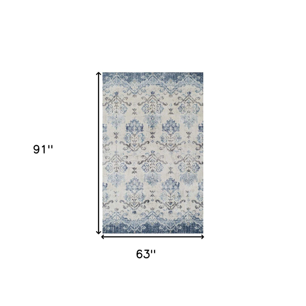 5' X 8' Blue and Ivory Oriental Area Rug - Homeroots - Flyclothing LLC