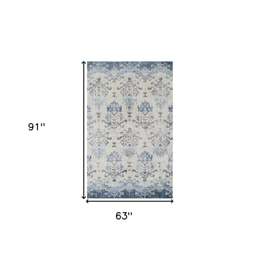5' X 8' Blue and Ivory Oriental Area Rug - Homeroots - Flyclothing LLC