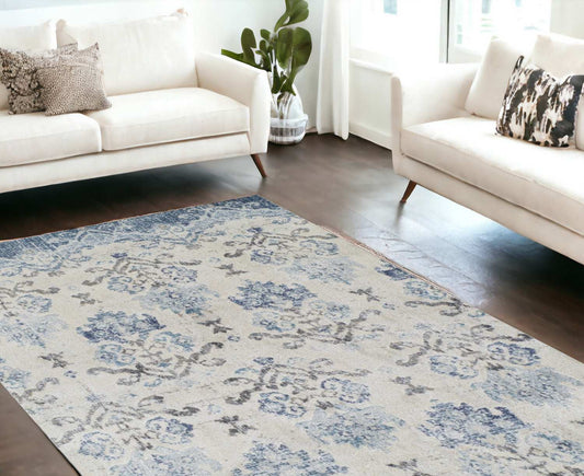 8' X 11' Blue and Ivory Oriental Area Rug - Homeroots - Flyclothing LLC