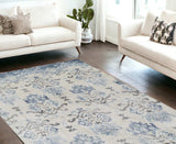 8' X 11' Blue and Ivory Oriental Area Rug - Homeroots - Flyclothing LLC