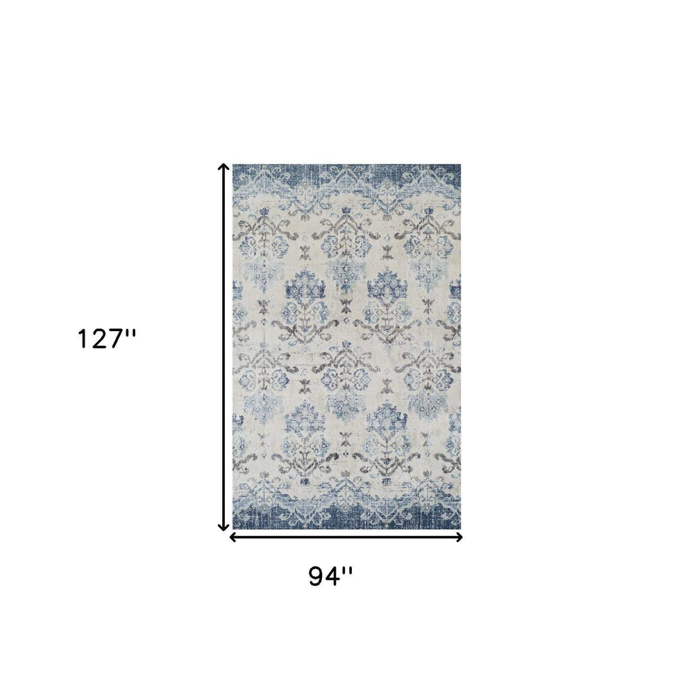 8' X 11' Blue and Ivory Oriental Area Rug - Homeroots - Flyclothing LLC