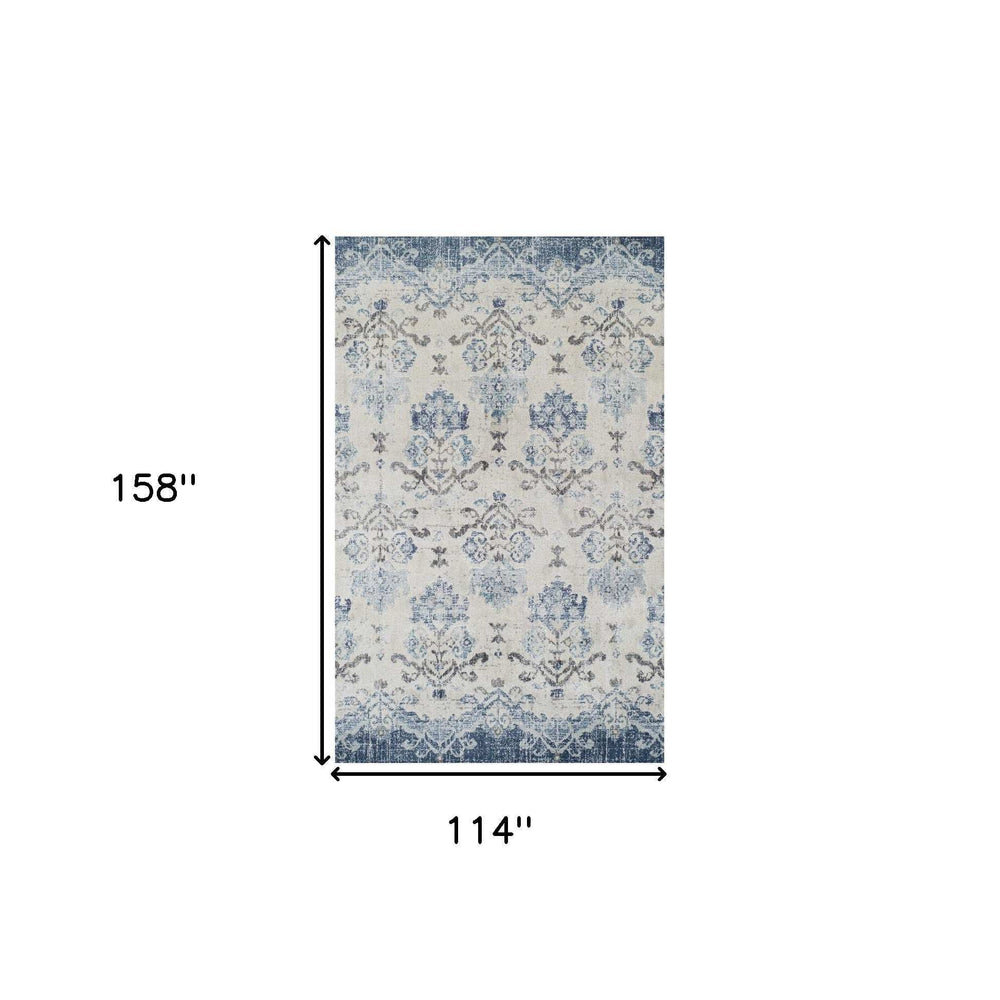 10' X 13' Blue and Ivory Oriental Area Rug - Homeroots - Flyclothing LLC