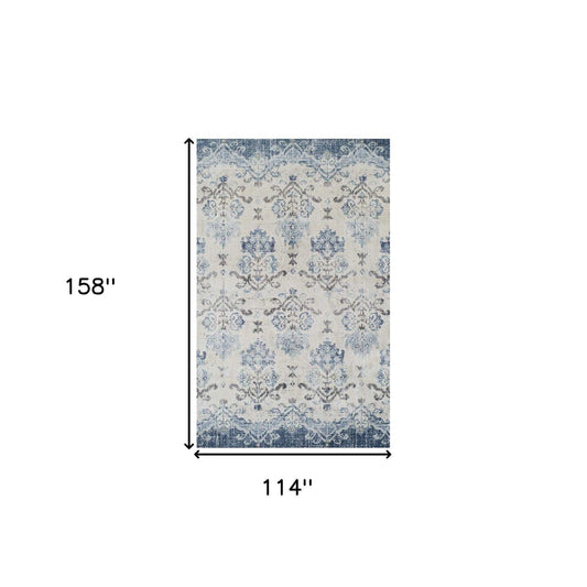 10' X 13' Blue and Ivory Oriental Area Rug - Homeroots - Flyclothing LLC