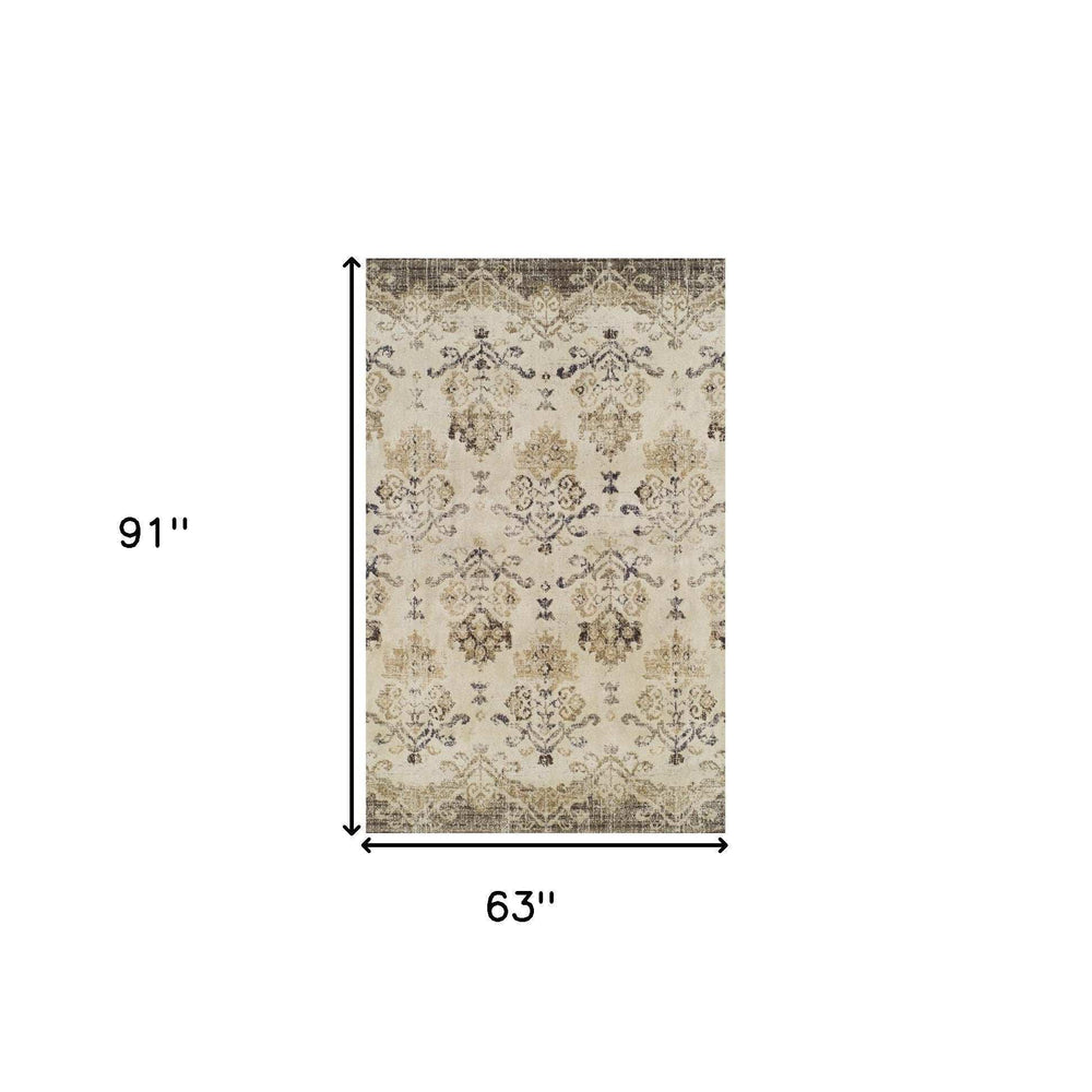 5' X 8' Beige and Brown Oriental Area Rug - Homeroots - Flyclothing LLC
