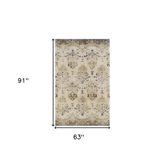 5' X 8' Beige and Brown Oriental Area Rug - Homeroots - Flyclothing LLC