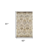 5' X 8' Beige and Brown Oriental Area Rug - Homeroots - Flyclothing LLC