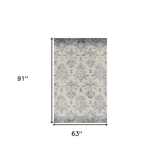 5' X 8' Gray and Ivory Oriental Area Rug - Homeroots - Flyclothing LLC