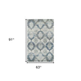 5' X 8' Blue and Ivory Geometric Area Rug - Homeroots - Flyclothing LLC