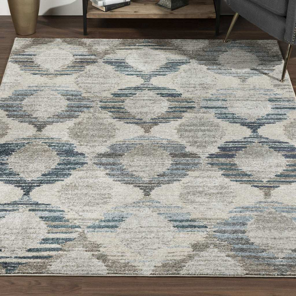 5' X 8' Blue and Ivory Geometric Area Rug - Homeroots - Flyclothing LLC