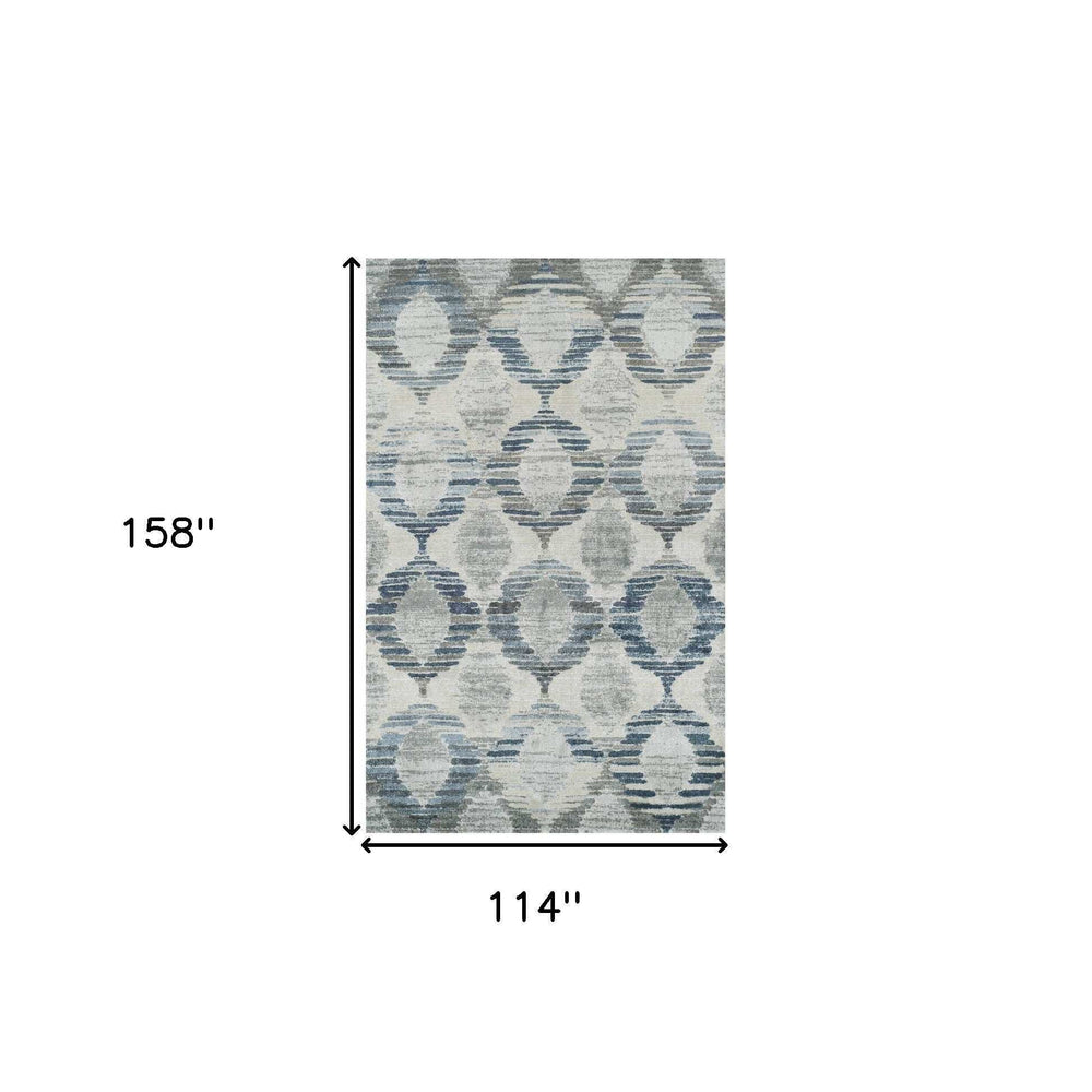 10' X 13' Blue and Ivory Geometric Area Rug - Homeroots - Flyclothing LLC
