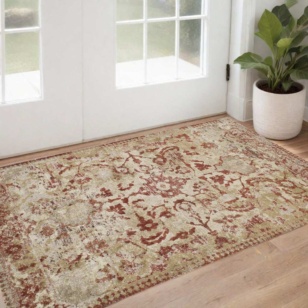 3' X 5' Red and Beige Oriental Area Rug - Homeroots - Flyclothing LLC
