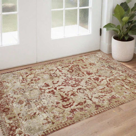 3' X 5' Red and Beige Oriental Area Rug - Homeroots - Flyclothing LLC