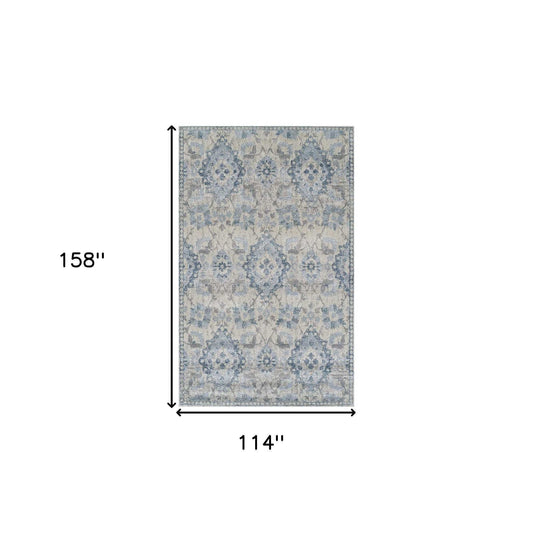 10' X 13' Blue Oriental Distressed Area Rug - Homeroots - Flyclothing LLC