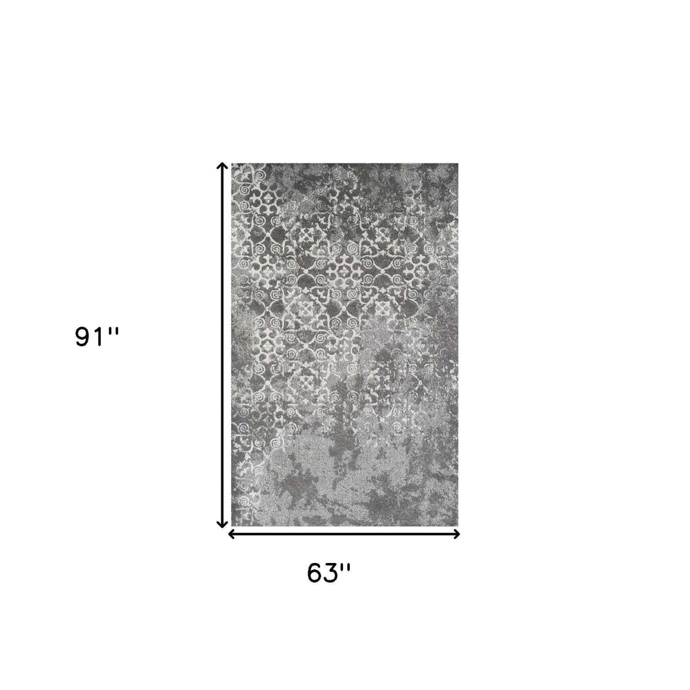 5' X 8' Gray and Ivory Oriental Distressed Area Rug - Homeroots - Flyclothing LLC
