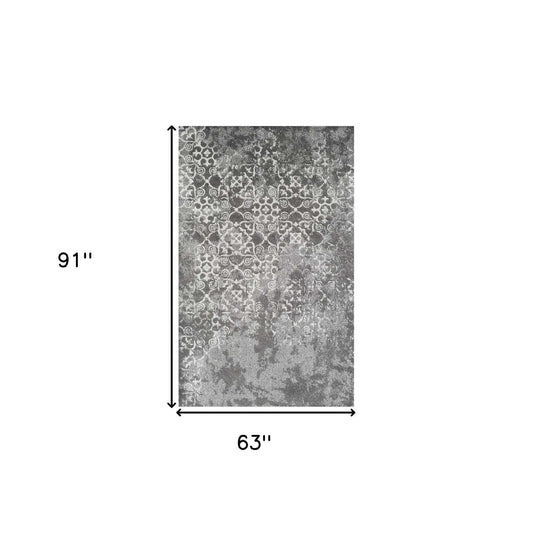5' X 8' Gray and Ivory Oriental Distressed Area Rug - Homeroots - Flyclothing LLC
