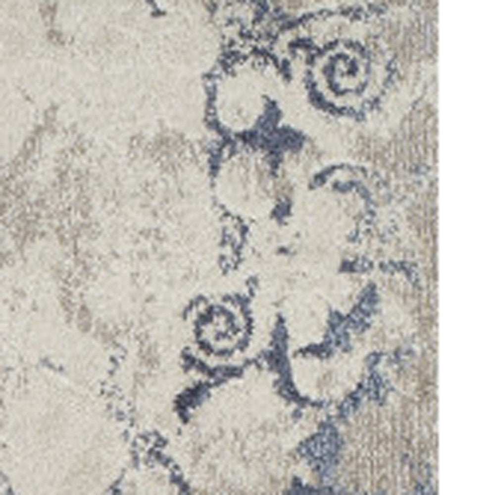 8' X 11' Blue and Ivory Oriental Distressed Area Rug - Homeroots - Flyclothing LLC