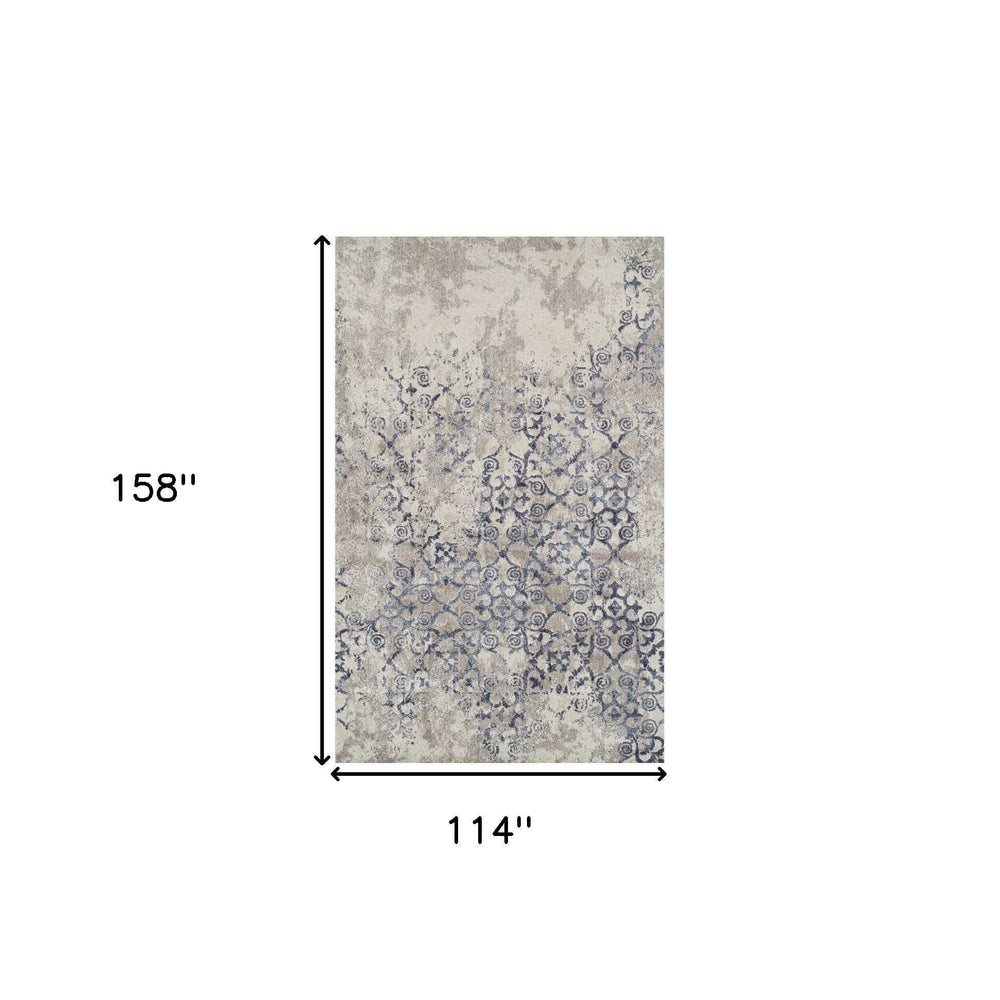 10' X 13' Blue and Ivory Oriental Distressed Area Rug - Homeroots - Flyclothing LLC