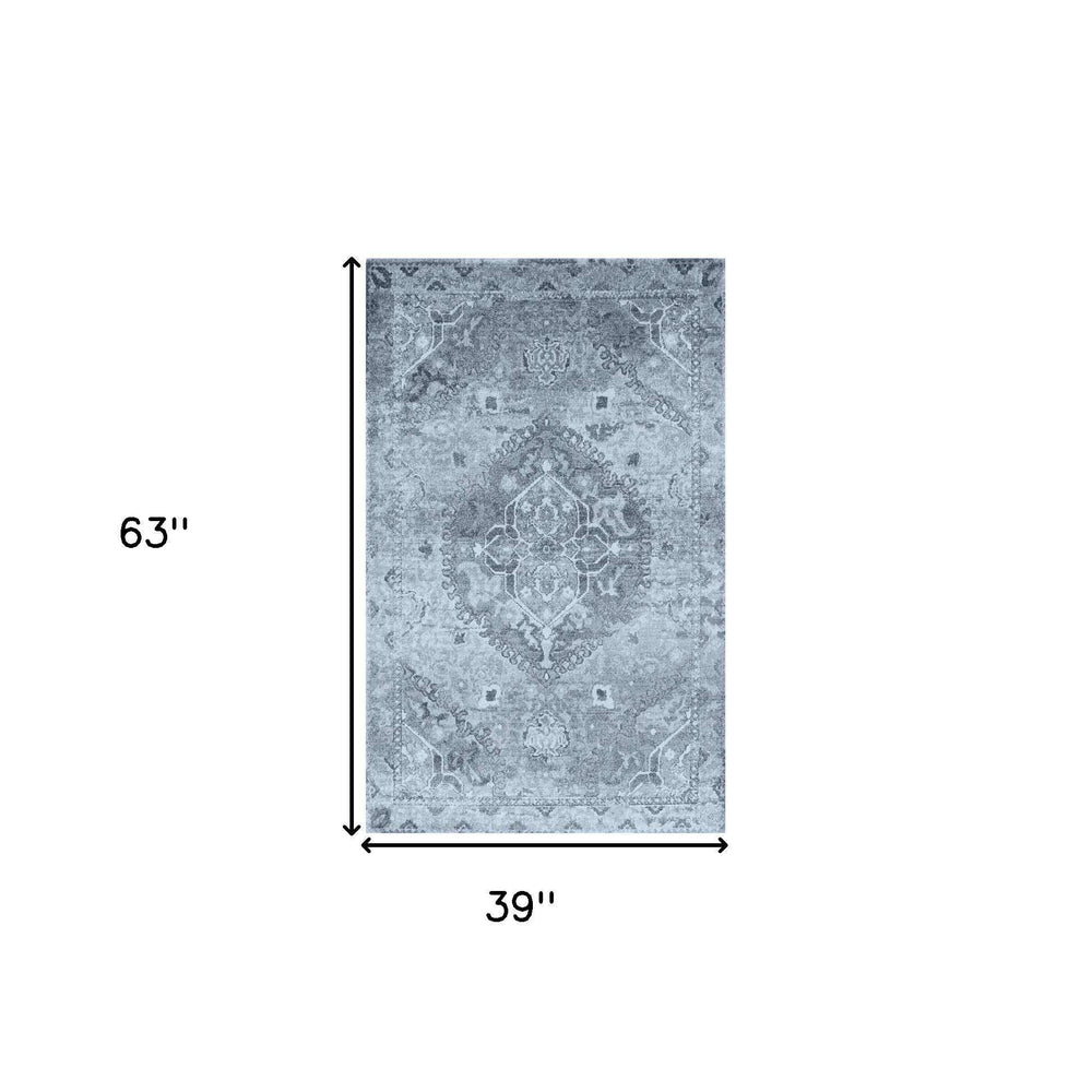 3' X 5' Blue and Ivory Oriental Distressed Area Rug - Homeroots - Flyclothing LLC