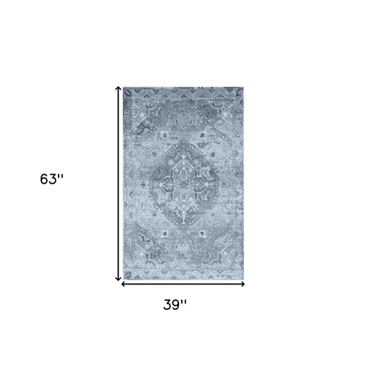 3' X 5' Blue and Ivory Oriental Distressed Area Rug - Homeroots - Flyclothing LLC