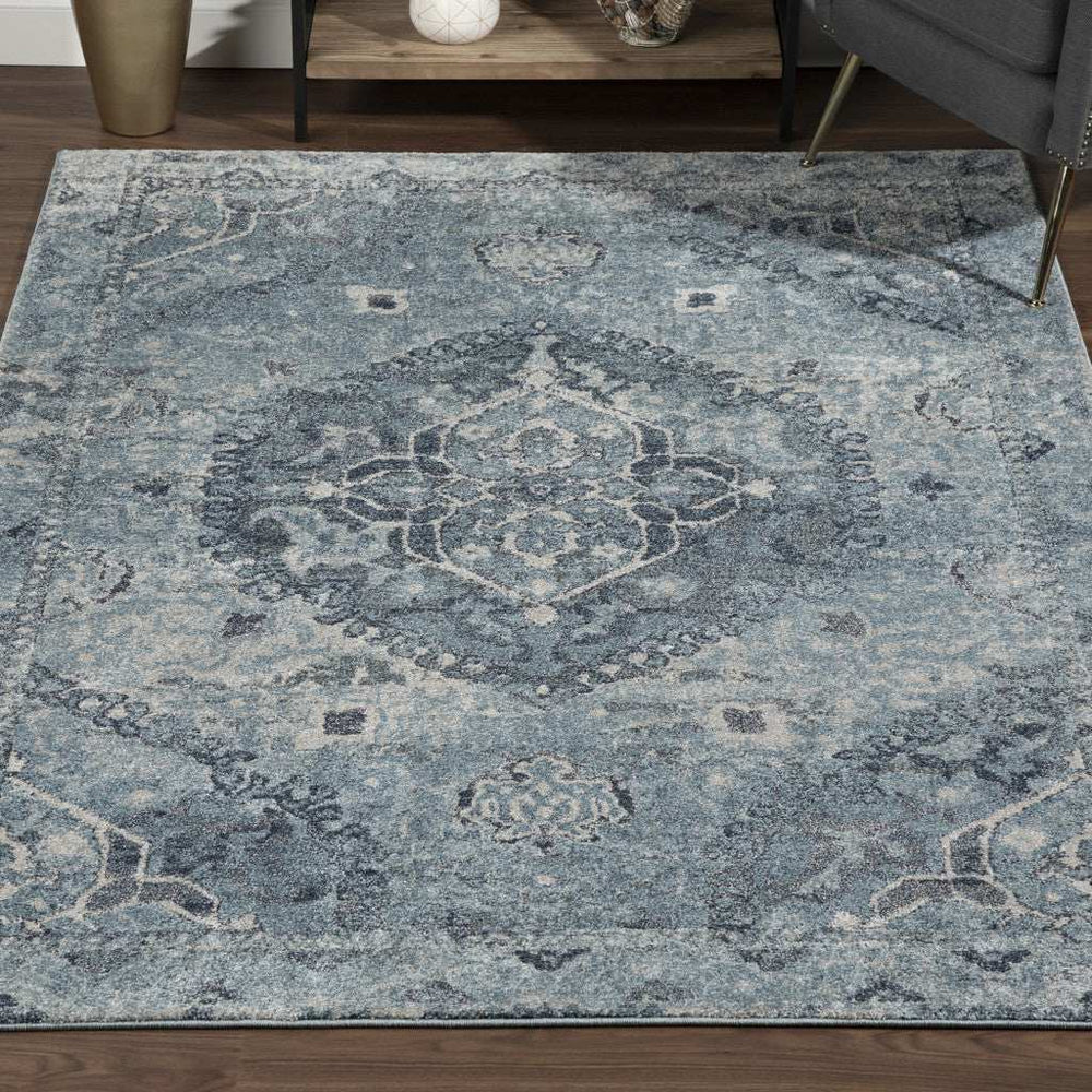3' X 5' Blue and Ivory Oriental Distressed Area Rug - Homeroots - Flyclothing LLC