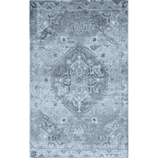 5' X 8' Blue and Ivory Oriental Distressed Area Rug - Homeroots - Flyclothing LLC