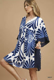 Umgee Abstract Print Kimono Sleeve Mini Dress - Trendsi - Flyclothing LLC