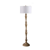 62" Brown And White Polyresin Floor Lamp With White Fabric Shade