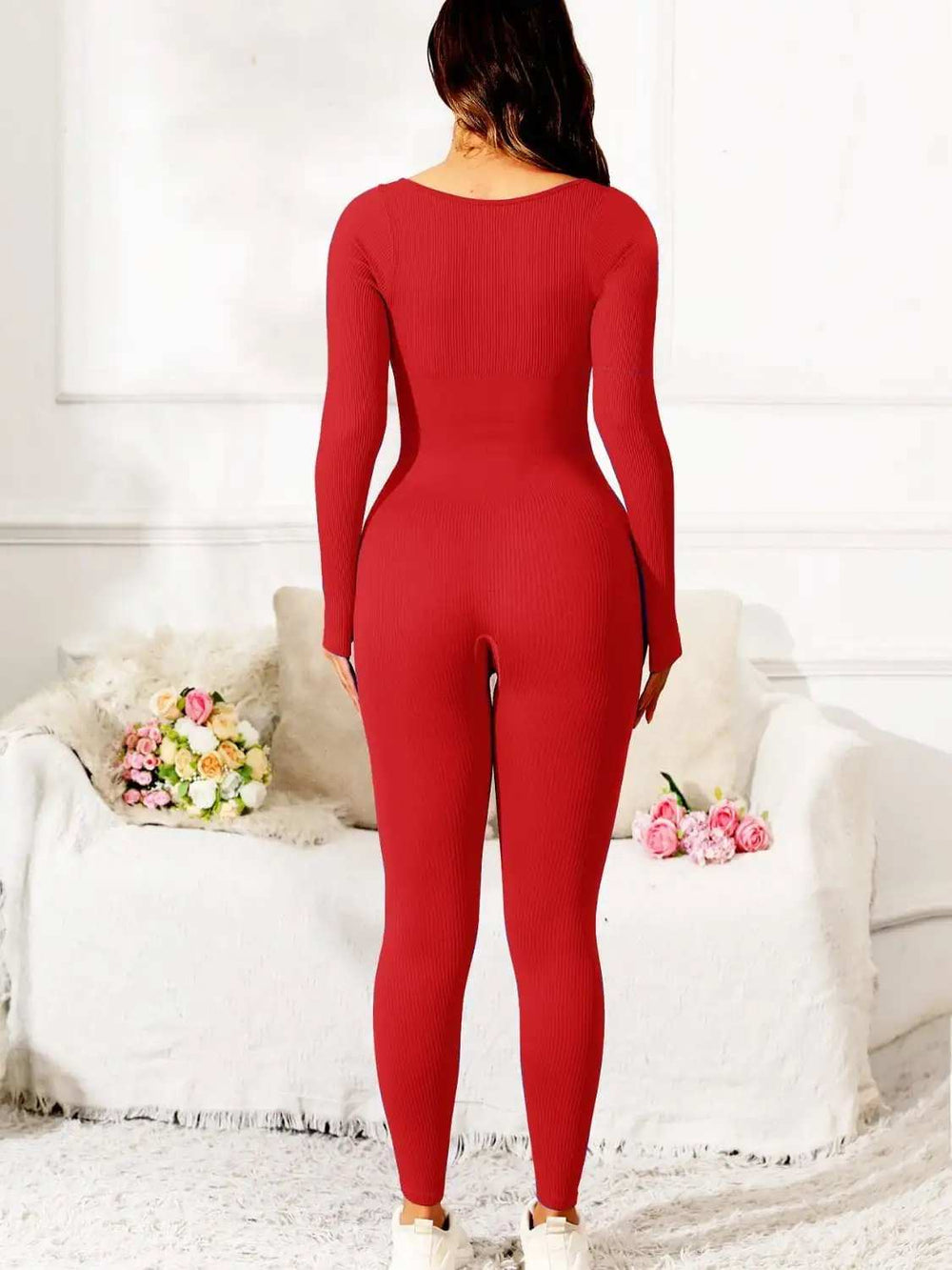 Scoop Neck Long Sleeve Active Jumpsuit - Trendsi - Flyclothing LLC