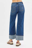 RISEN Full Size High Rise Crop Wide Straight Cuffed Jeans Plus Size - Trendsi - Flyclothing LLC
