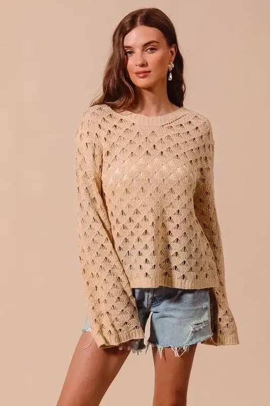 SO ME Geometric Pattern Open Knit Lightweight Sweater - Trendsi - Flyclothing LLC