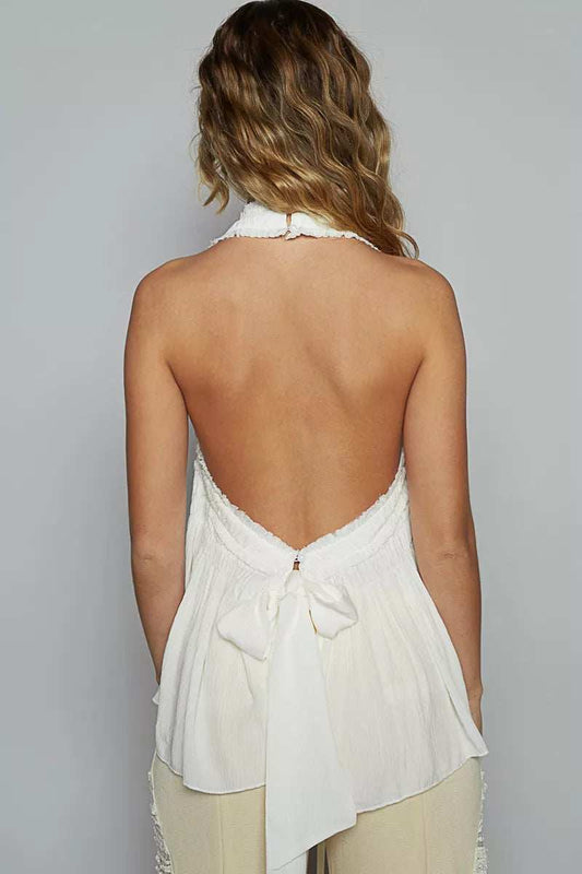 POL Backless Halter Sleeveless Top with Smocking Shirring Detail - Trendsi - Flyclothing LLC