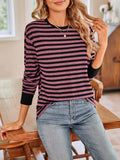 Striped Round Neck Long Sleeve T-Shirt - Trendsi - Flyclothing LLC
