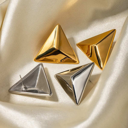 Stainless Steel 3D Triangle Earrings - Trendsi - Flyclothing LLC