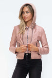 Snobbish Faux Leather Zip Up Drawstring Hooded Jacket - Trendsi - Flyclothing LLC