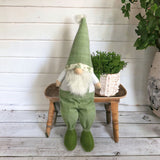 30" Green and White Fabric Christmas Standing Gnome Tabletop Sculpture