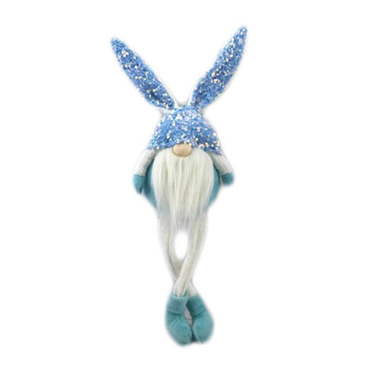 20" Blue and White Fabric Rabbit Easter Standing Gnome Tabletop Sculpture