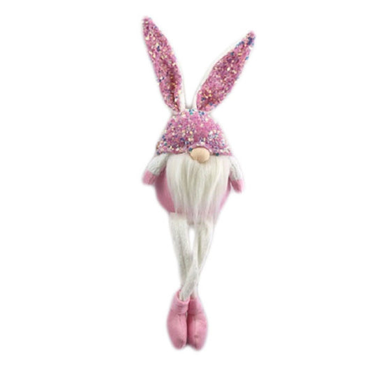 20" Pink and White Fabric Rabbit Easter Standing Gnome Tabletop Sculpture