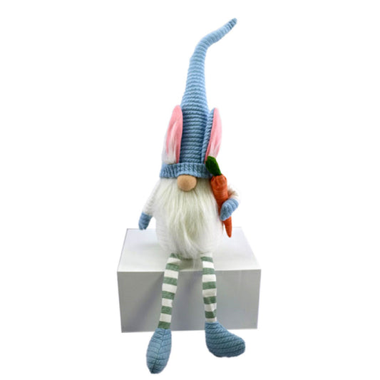 32" Blue and White Fabric Christmas Sitting Gnome Tabletop Sculpture