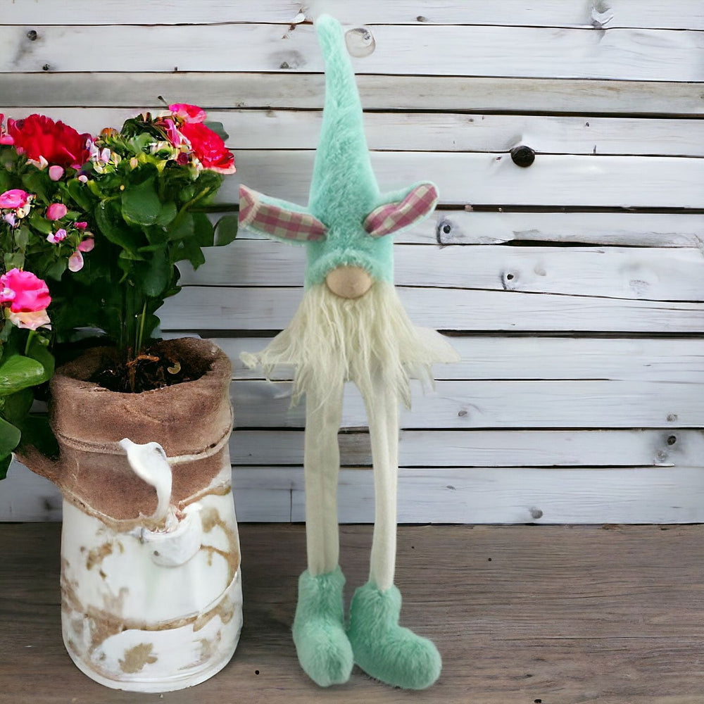 23" Blue and White Fabric Christmas Standing Gnome Tabletop Sculpture