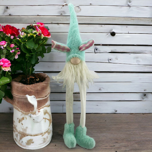 23" Blue and White Fabric Christmas Standing Gnome Tabletop Sculpture