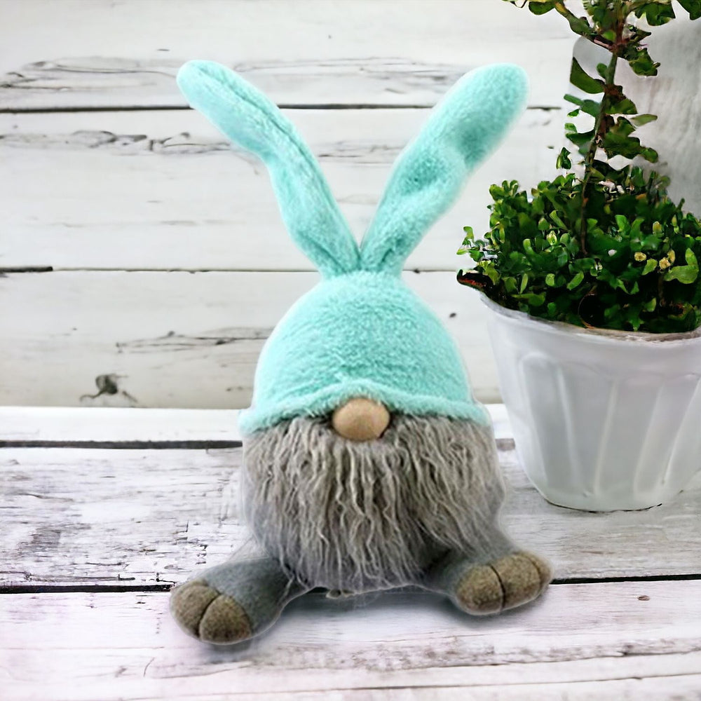 19" Blue and Gray Fabric Bunny Ears Standing Gnome - Homeroots - Flyclothing LLC