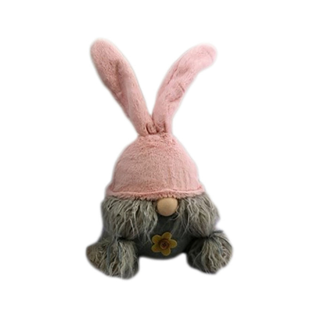 19" Gray and Pink Fabric Bunny Ears Standing Gnome - Homeroots - Flyclothing LLC