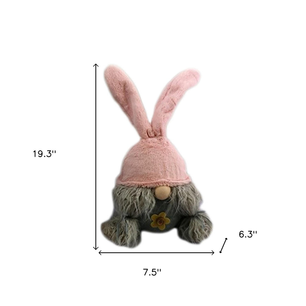 19" Gray and Pink Fabric Bunny Ears Standing Gnome - Homeroots - Flyclothing LLC