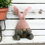 19" Gray and Pink Fabric Bunny Ears Standing Gnome - Homeroots - Flyclothing LLC