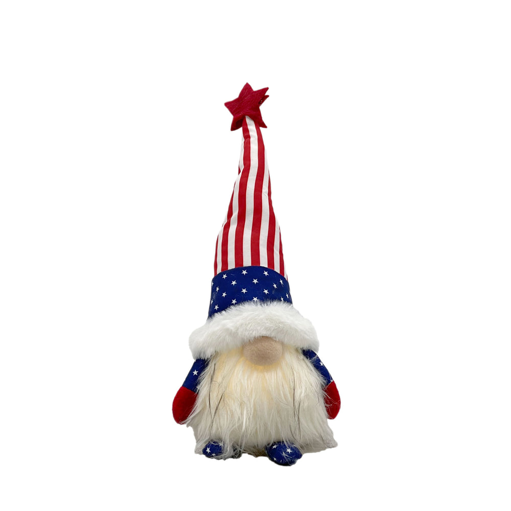 14" Red White and Blue Fabric Standing Gnome Tabletop Sculpture With LED - Homeroots - Flyclothing LLC
