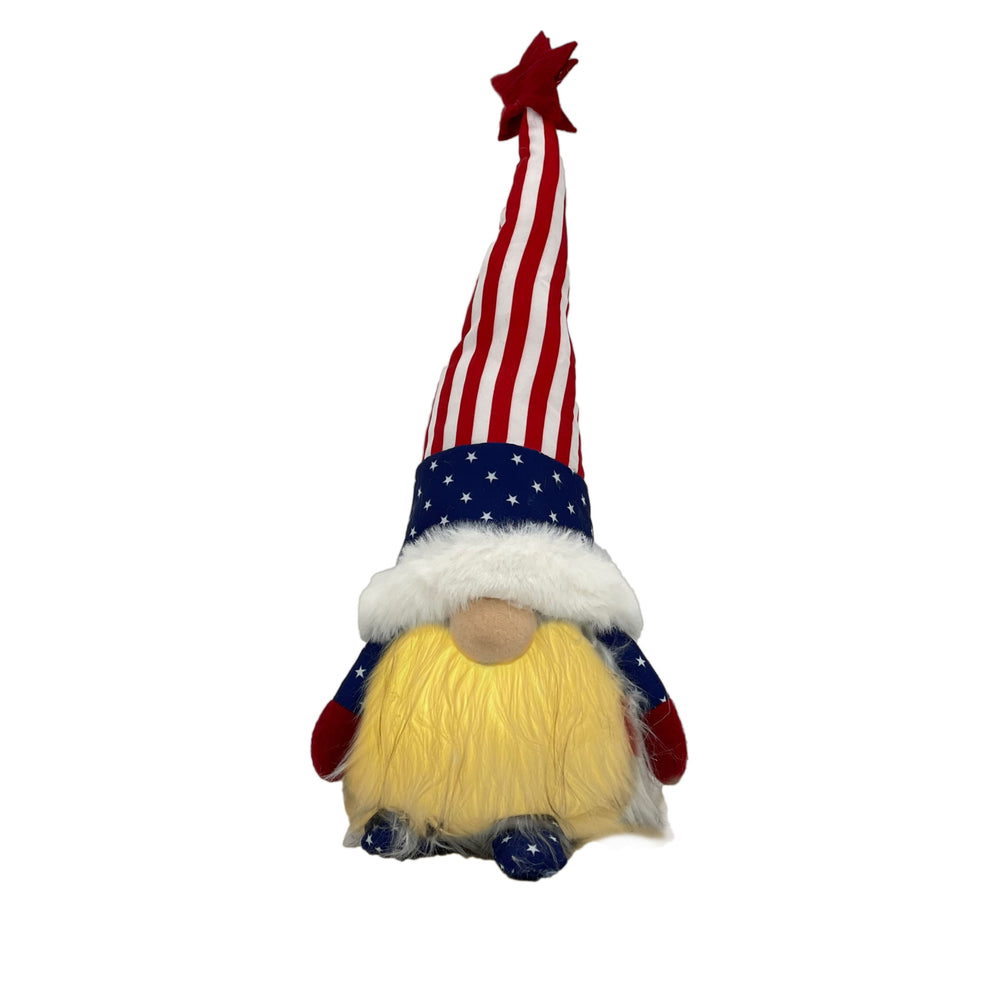14" Red White and Blue Fabric Standing Gnome Tabletop Sculpture With LED - Homeroots - Flyclothing LLC