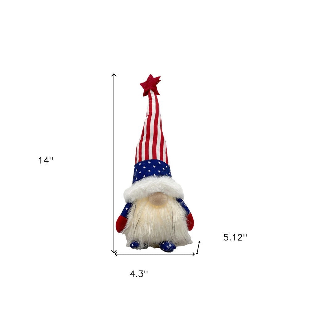 14" Red White and Blue Fabric Standing Gnome Tabletop Sculpture With LED - Homeroots - Flyclothing LLC