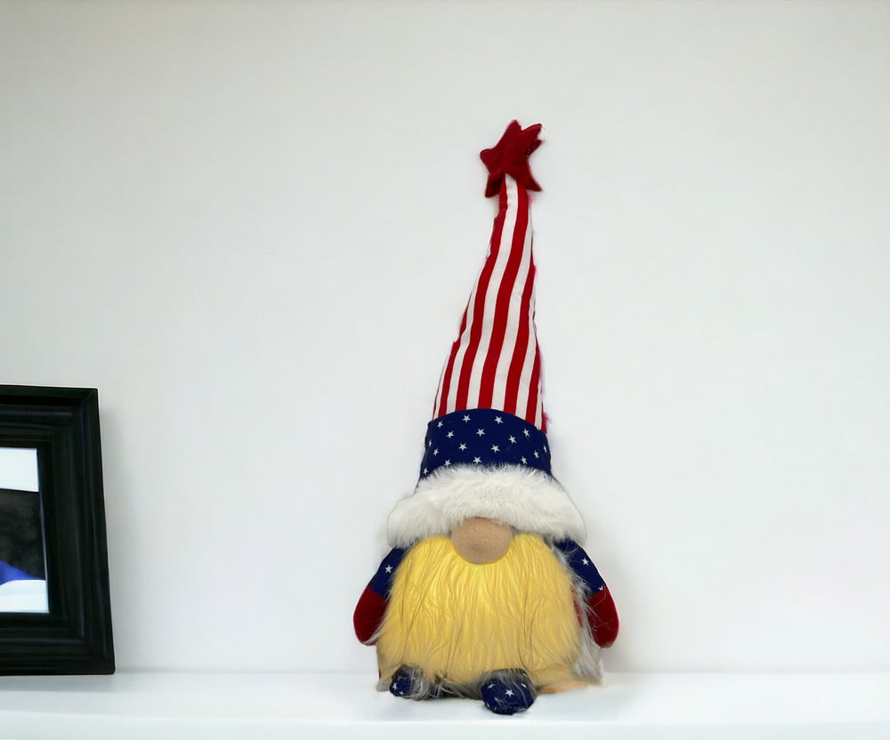 14" Red White and Blue Fabric Standing Gnome Tabletop Sculpture With LED - Homeroots - Flyclothing LLC